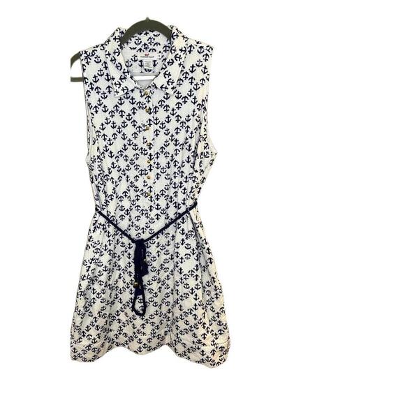 Vineyard Vines Dresses & Skirts - Vineyard Vines Shirt Dress White Navy Anchor Button Front Preppy Coastal Size 16